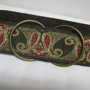 Statement Belt Metallic Brown Red Gold Paisley Adjustable Brass Buckle